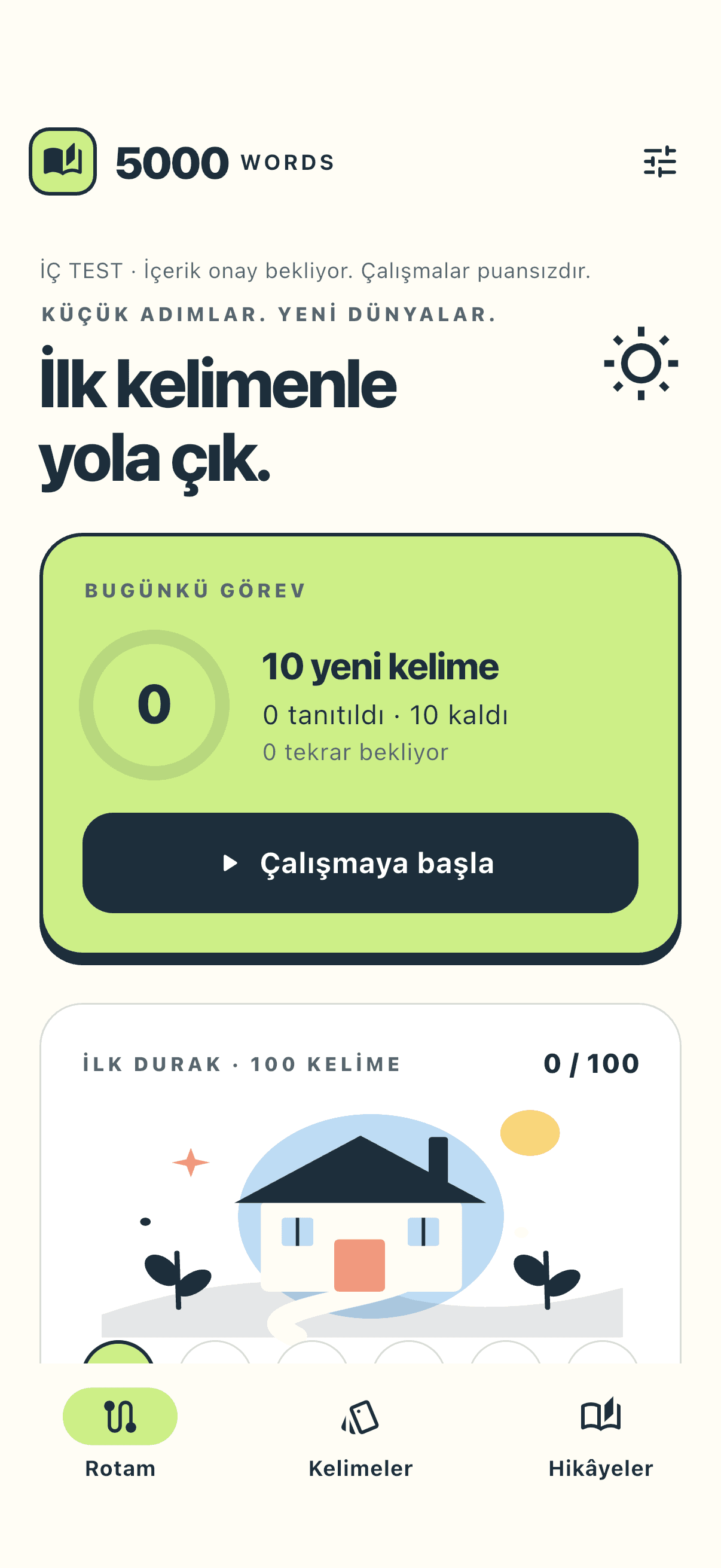iOS'ta 5000 Words açık ana sayfa